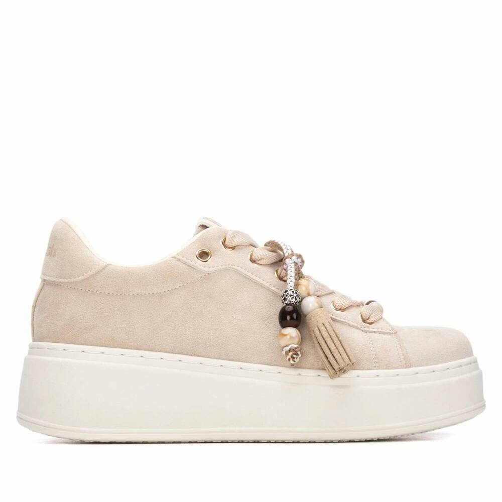 NEW REFRESH women's casual platform suede sneakers in beige